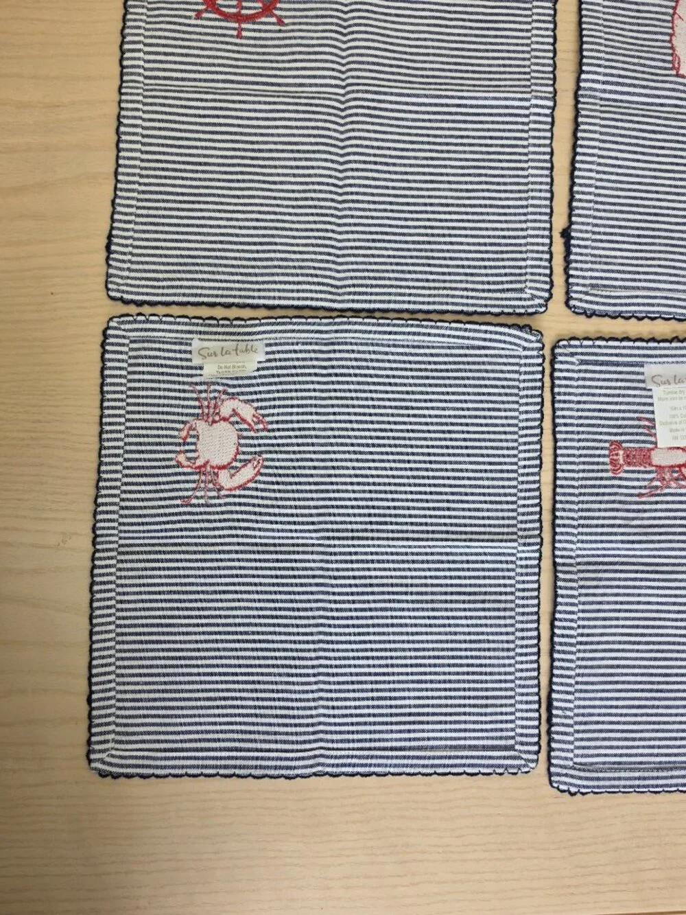 Sur La Table Blue Red Cotton Nautical Coastal Striped Napkins 10x10 Set of 4